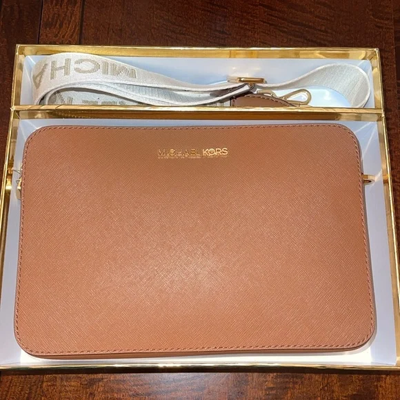 Michael Kors Leather Jet Set Crossbody with Guitar Strap